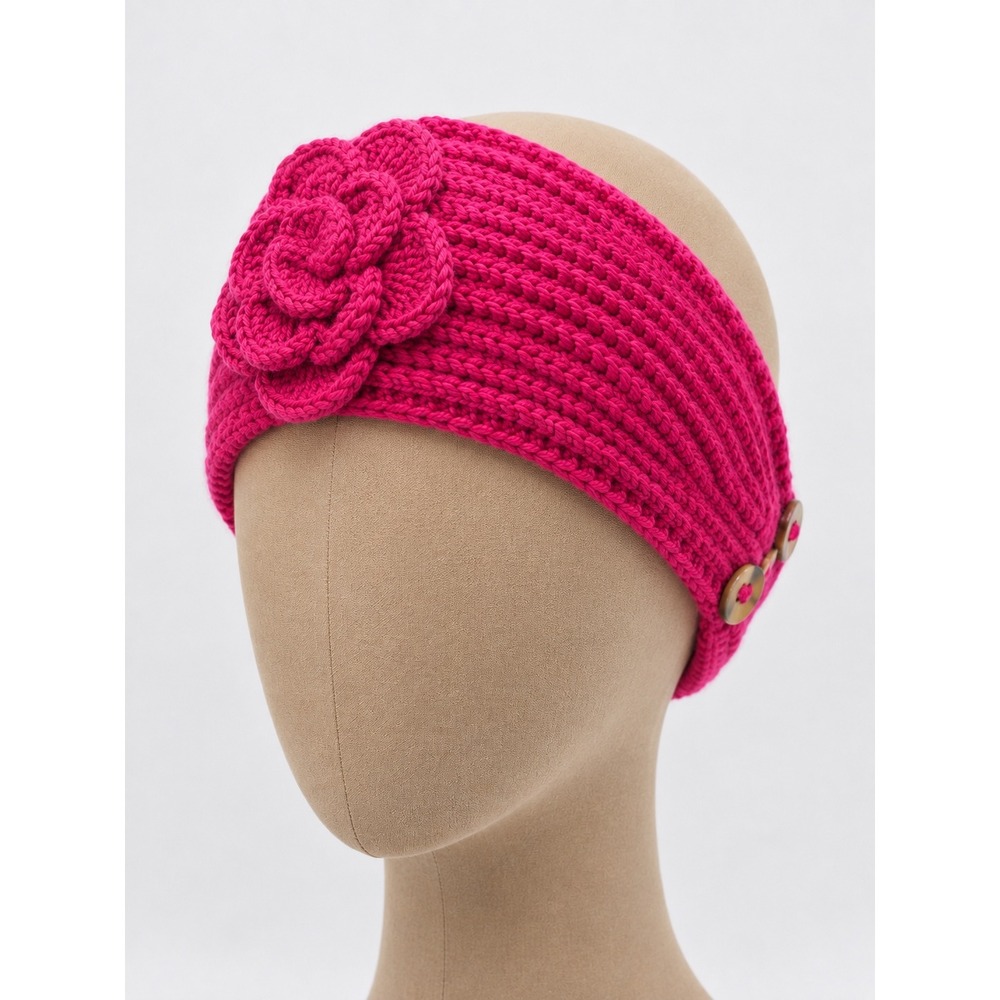 C.C Exclusives Fuchsia Pink Knit Flower Headband Ear Warmer NWT